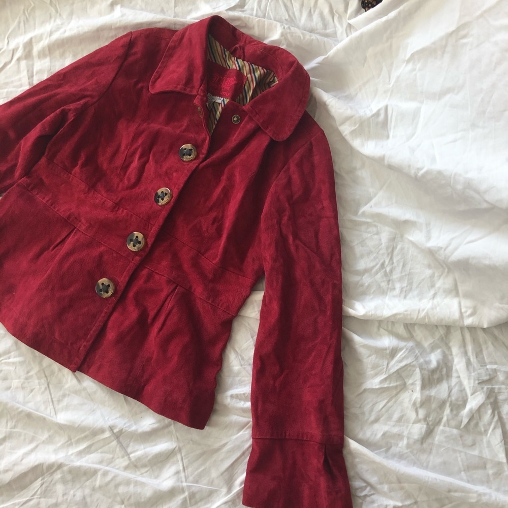 Live A Little Red Seude Leather Jacket Flare